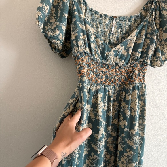 Free people Ellie Floral Print Gauze Dress in Soft Seafoam Womens Sz Small - Picture 9 of 16